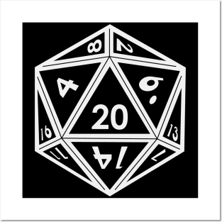 Transparent D20 Dice (White Outline) Full Size Posters and Art